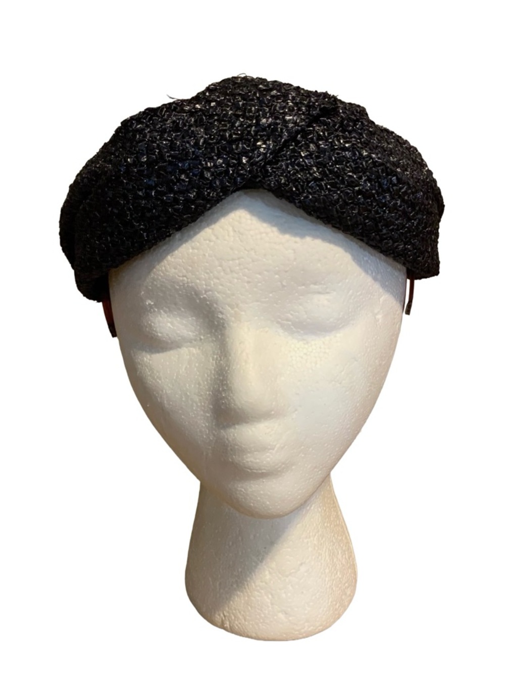 VINTAGE 1960'S MIRIAM LEWIS BLUE STRAW PILL BOX TURBAN LOOK HAT WITH COMBS